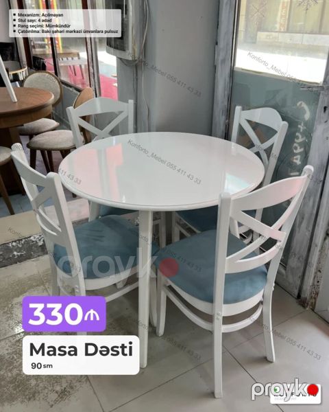 Məhsul: Masa dəsti - Ölçü: 90 sm dairəvi masa - Stul sayı: 4 ədəd — Bakı