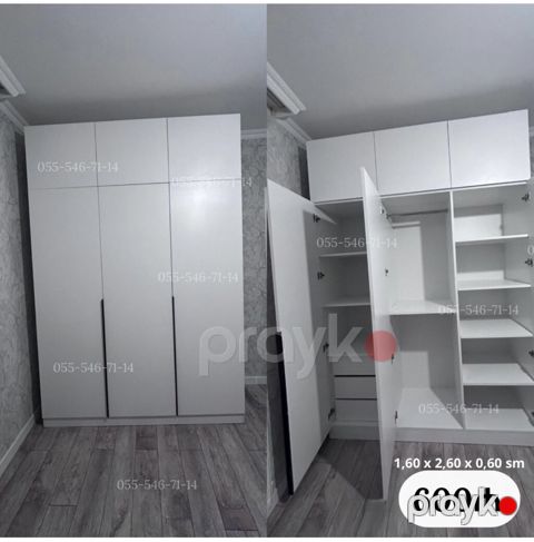 Ağ rəngli qarderob dolabı Ölçü: 1,60 x 2,60 x 0,60 m Dizayn: 3 — Bakı