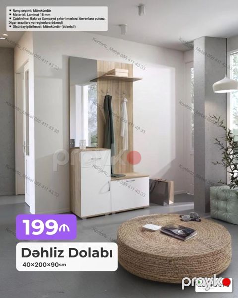 Dəhliz dolabı – 40×200×90 sm - Funksional kombinə edilmiş dizayn — Bakı