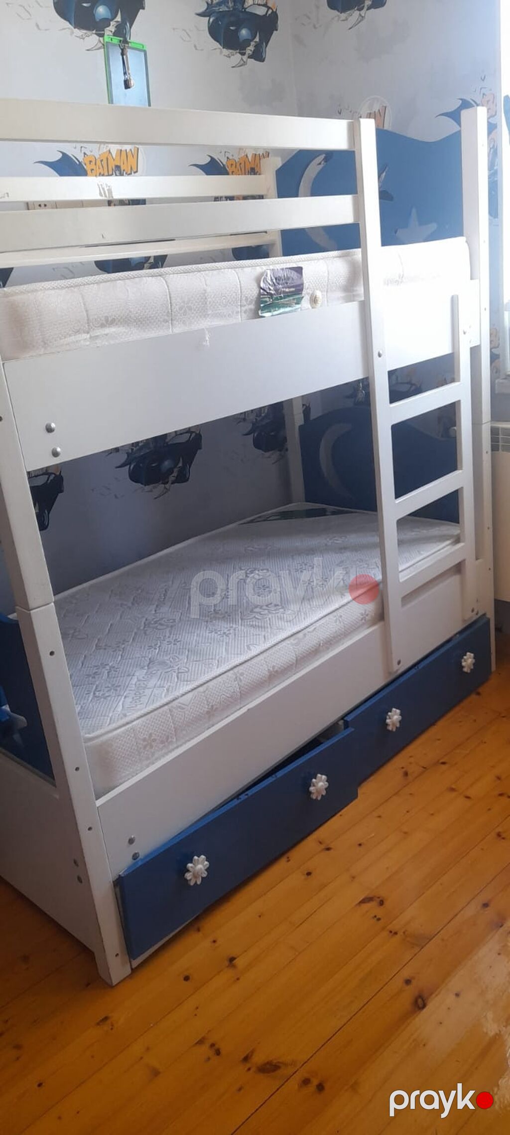 Uşaq otağı üçün dəst: - İki mərtəbəli çarpayı – ağ və mavi rəngdə — Uşaq mebeli dəstləri, Bakı (3)