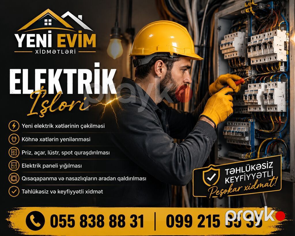 “Yeni Evim Xidmətləri” – Elektrik və Təmir həlləri Elektrik işləri — Elektrikçi xidmətləri, Masazır (2)