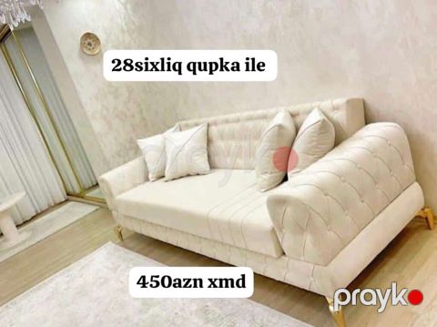 Klassik dizaynlı bej rəng divan - Yumşaq, toxumalı üzlük - Dərin — Bakı