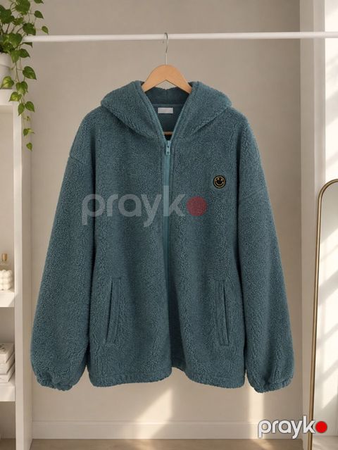 Kapüşonlu, fermuarlı, qulaqlı teddy jaket Rahat oversize modeldir — Bakı