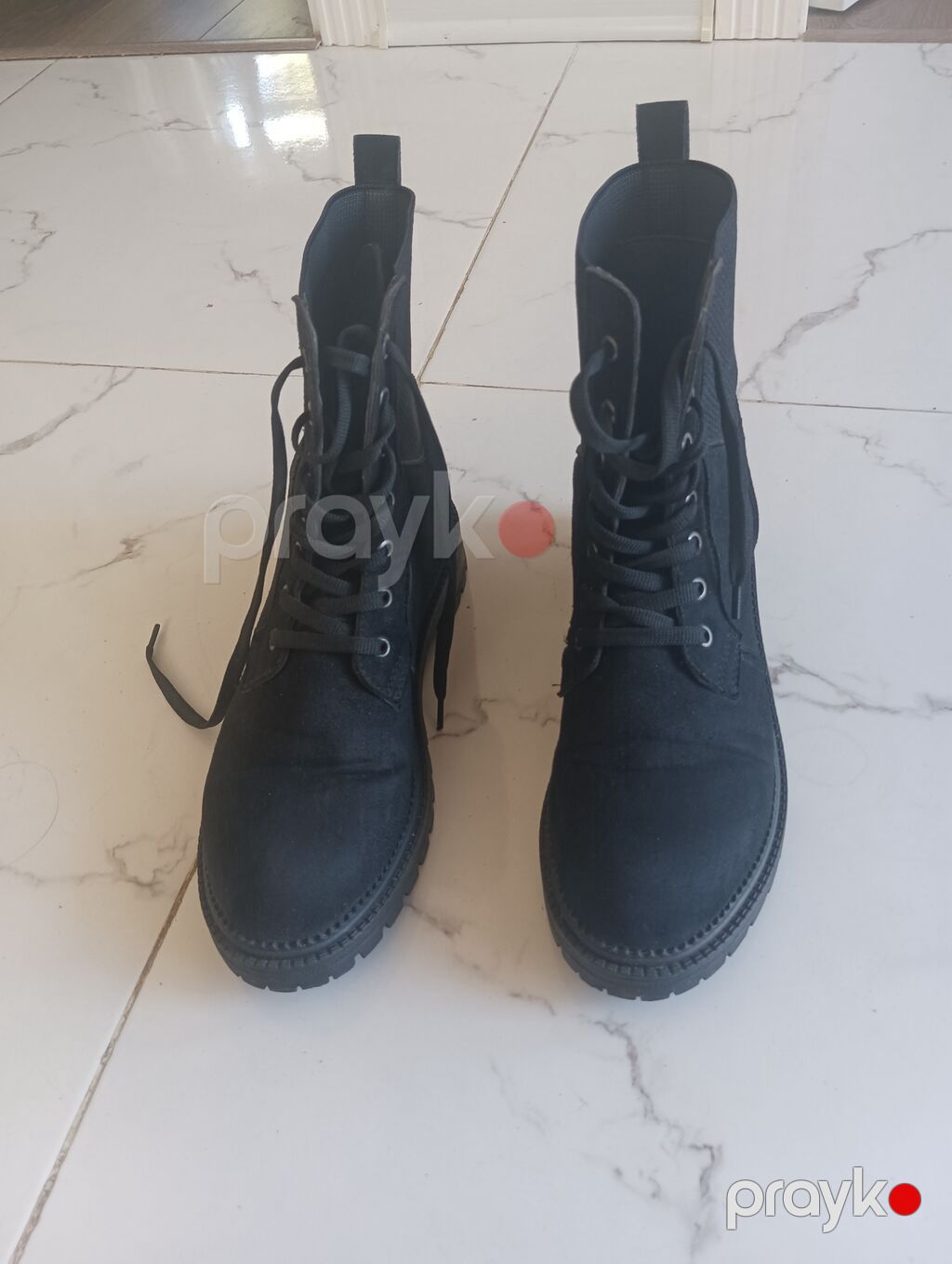 Qara rəngdə bağcıqlı qadin/uniseks hərbi stil çəkmələr - Model — Botinka, Bakı (2)
