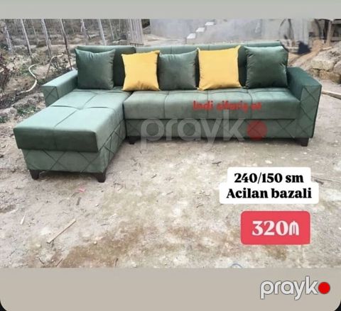 Künc divan – açılan, bazalı model. - Ölçülər: 240/150 sm - L-forma — Bakı