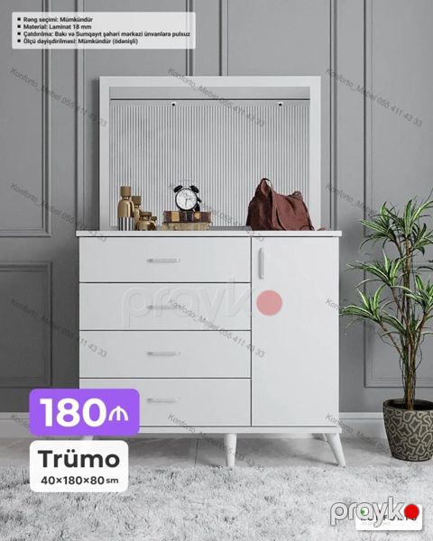 Trümö – modern dizaynlı, ağ rəngdə Ölçü: 40×180×80 sm Material: 18 — Bakı