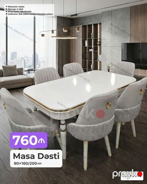Masa Dəsti – 90×160/200 sm - Mexanizm: açılan (uzadıla bilən) masa — Bakı