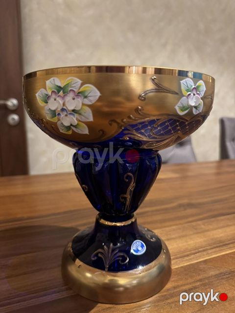 Böyük dekorativ qədəh-kasel - Material: qalın, kobalt-mavi şüşə — Bakı