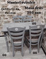 Masa dəsti – 4 stul + 1 masa - Rəng: açıq boz - Material: taxta — Столы и стулья
