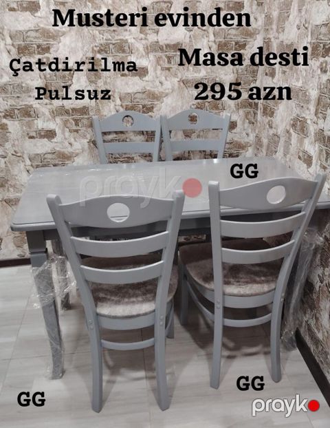 Masa dəsti – 4 stul + 1 masa - Rəng: açıq boz - Material: taxta — Bakı