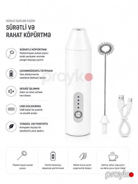 Wireless Milk Frother 3 Mixing Modes — Bakı