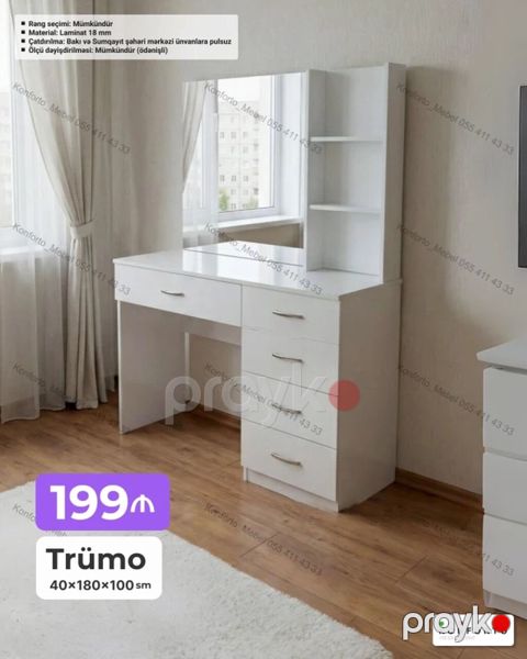 Trümo – 40×180×100 sm Ağ rəngli, funksional trümo: - Geniş üst səth — Bakı