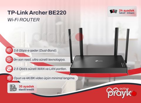 Router TP-Link Archer BE220 Wi-Fi 7 BE3600 — Bakı