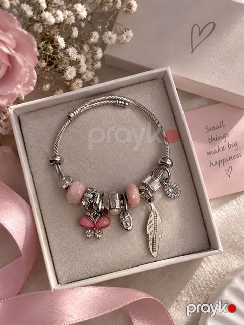 Gümüş tonlarda zərif charm bilərzik - Tel saplı, elastik — Bakı