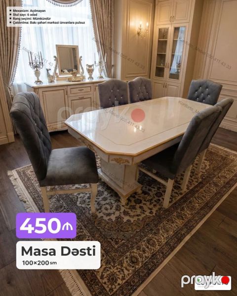 Məhsul: Masa Dəsti - Ölçü: 100 200 sm - Mexanizm: Açılmayan - Stul — Bakı