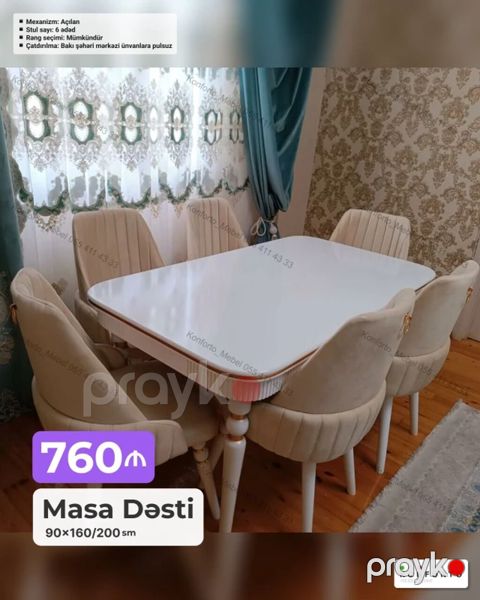 Masa Dəsti – 90×160/200 sm - Mexanizm: Açılan (uzadılabilir) masa — Bakı