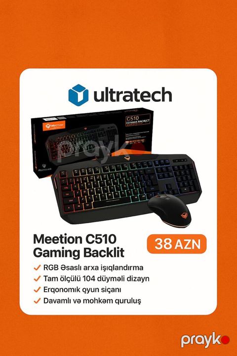 Meetion C510 RGB backlit klaviatura + siçan (gaming combo) — Bakı