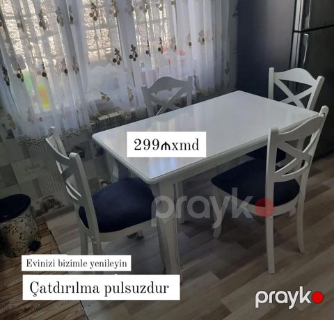 Ağ rəngli yemək masası və 4 ədəd stul dəsti - Klassik üslubda — Bakı
