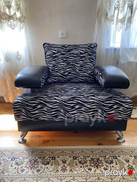 Zebra naxışlı geniş 2 cüt kreslo - Dizayn: Qara-ağ zebra printli — Bakı