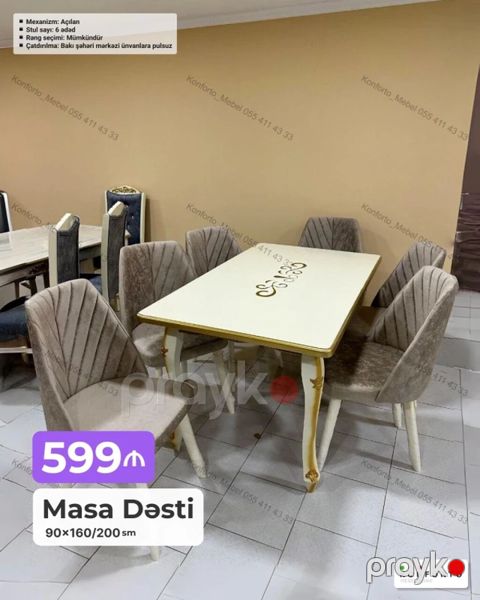 Masa Dəsti – 90×160/200 sm - Mexanizm: Açılan (uzadıla bilən) — Bakı
