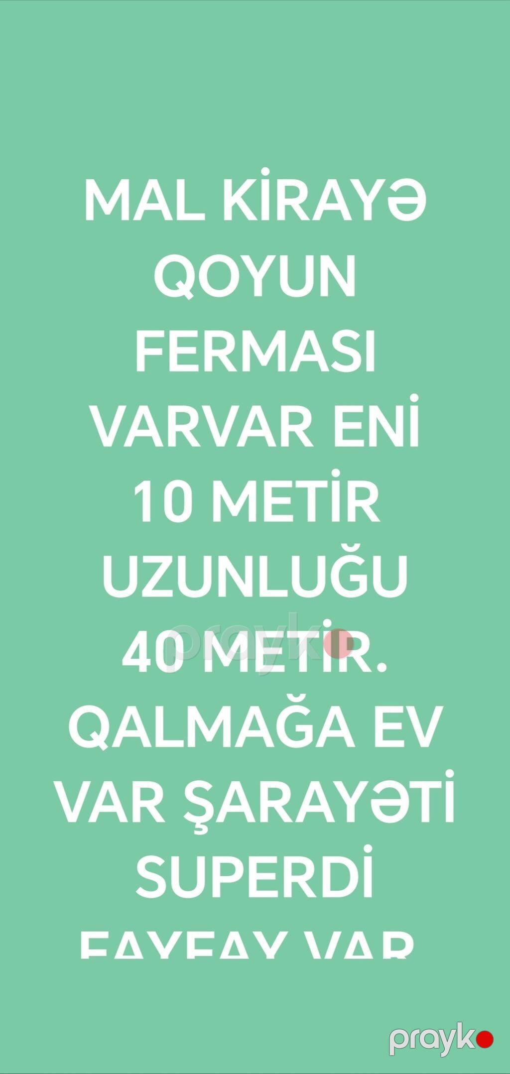 Kiralık mal-qoyun ferması - Sahə ölçüləri: eni 10 metr, uzunluğu 40 — Əmlak, Masazır