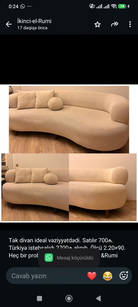 Tək divan ideal vəziyyətdədi. Satılır 700₼. Türkiyə istehsalıdı 2700₼ — Aişə Xanım — Divanlar