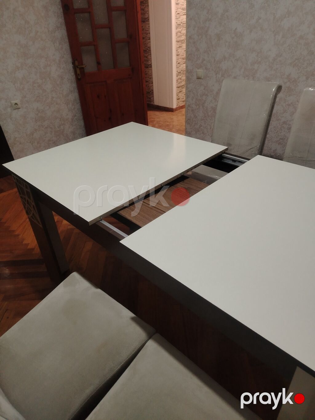 Qonaq otağı üçün, İşlənmiş, Açılan, Dördbucaq masa, 8 stul — Masalar və stullar, Bakı (4)