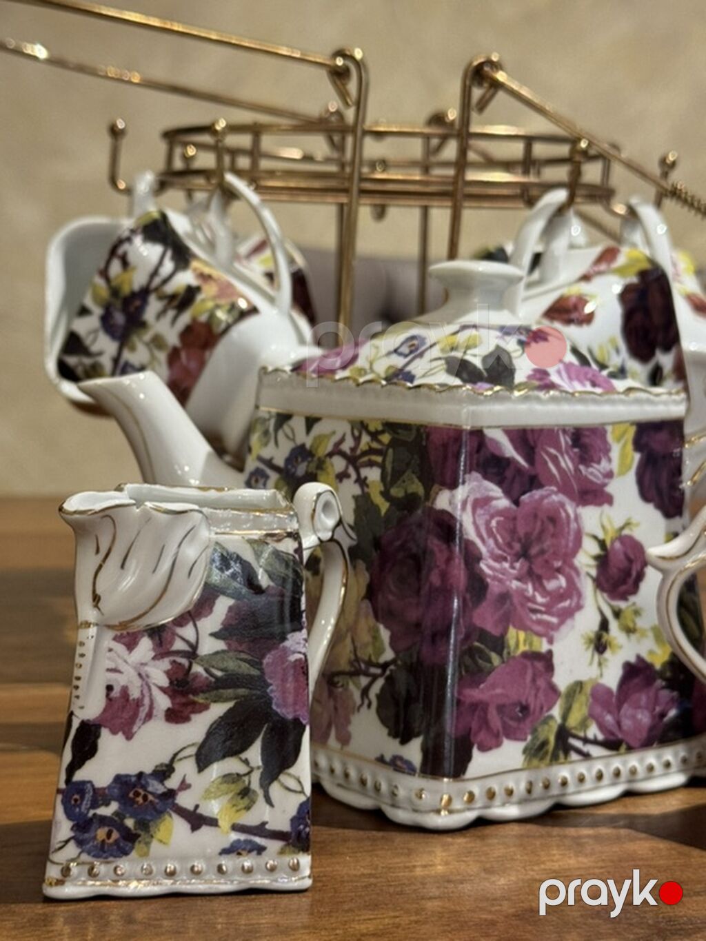 Çay dəsti, rəng - Bənövşəyi, Farfor, 6 nəfərlik — Süfrə qabı, Bakı (5)