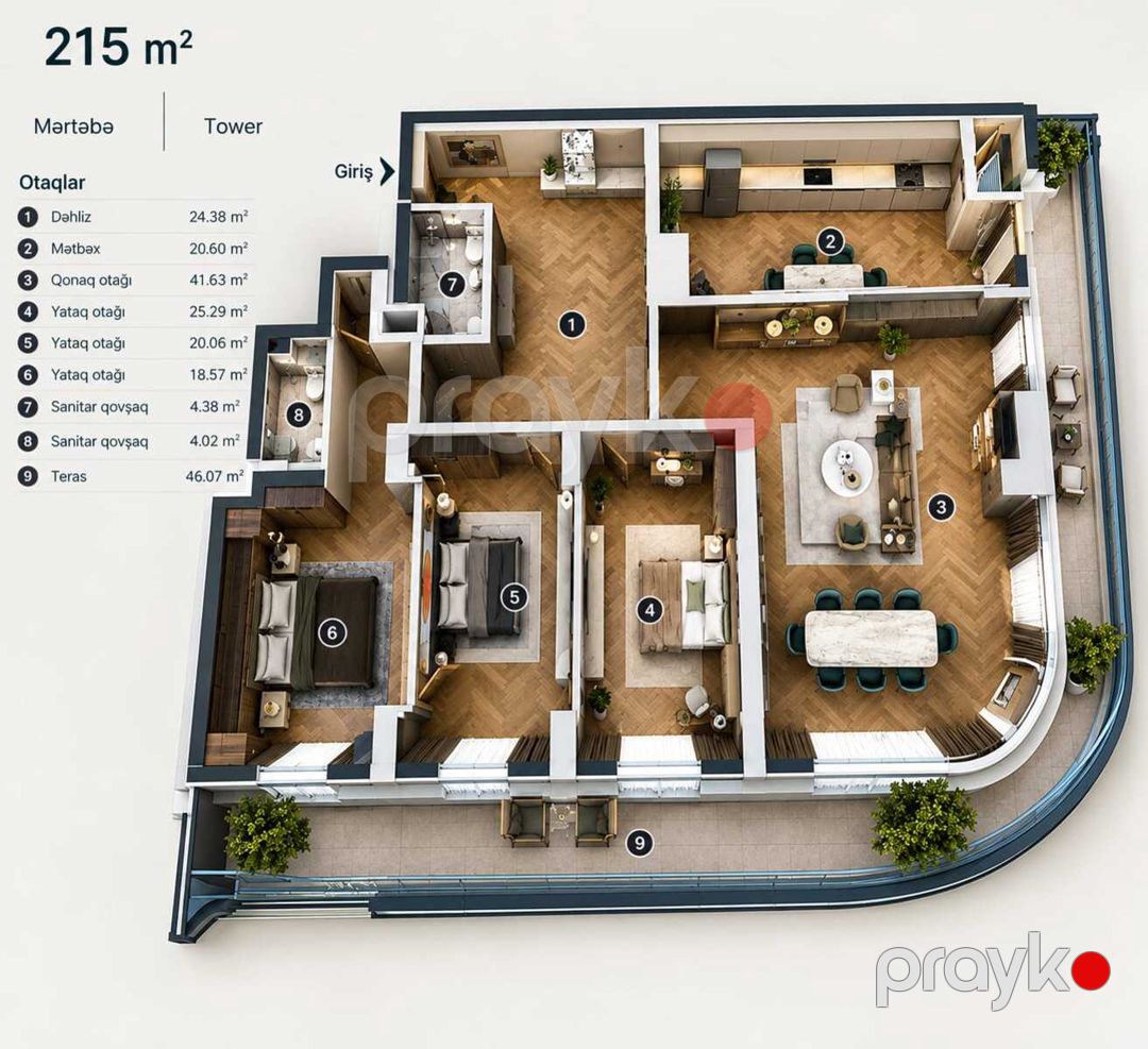 Satılır 4 otaqlı yeni tikili 215 m² — Mənzil, Bakı (4)