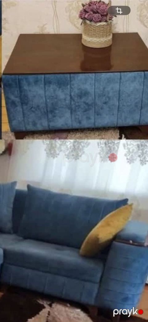 Mavi rəngdə L formalı yumşaq künc divan dəsti. Xüsusiyyətlər: - L — Bakı