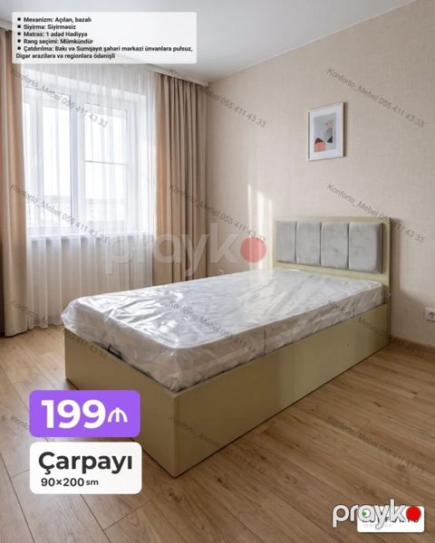 Çarpayı – 90×200 sm - Mexanizm: Açılan, bazalı (aşağı hissədə geniş — Bakı