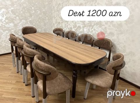 Yemək otağı dəsti – masa və 10 stul - Dəst: 1 ədəd böyük yemək masası — Bakı