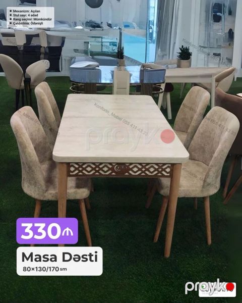 Məhsul: Masa Dəsti - Ölçü: 80 130/170 sm (açılan mexanizmli masa) — Bakı