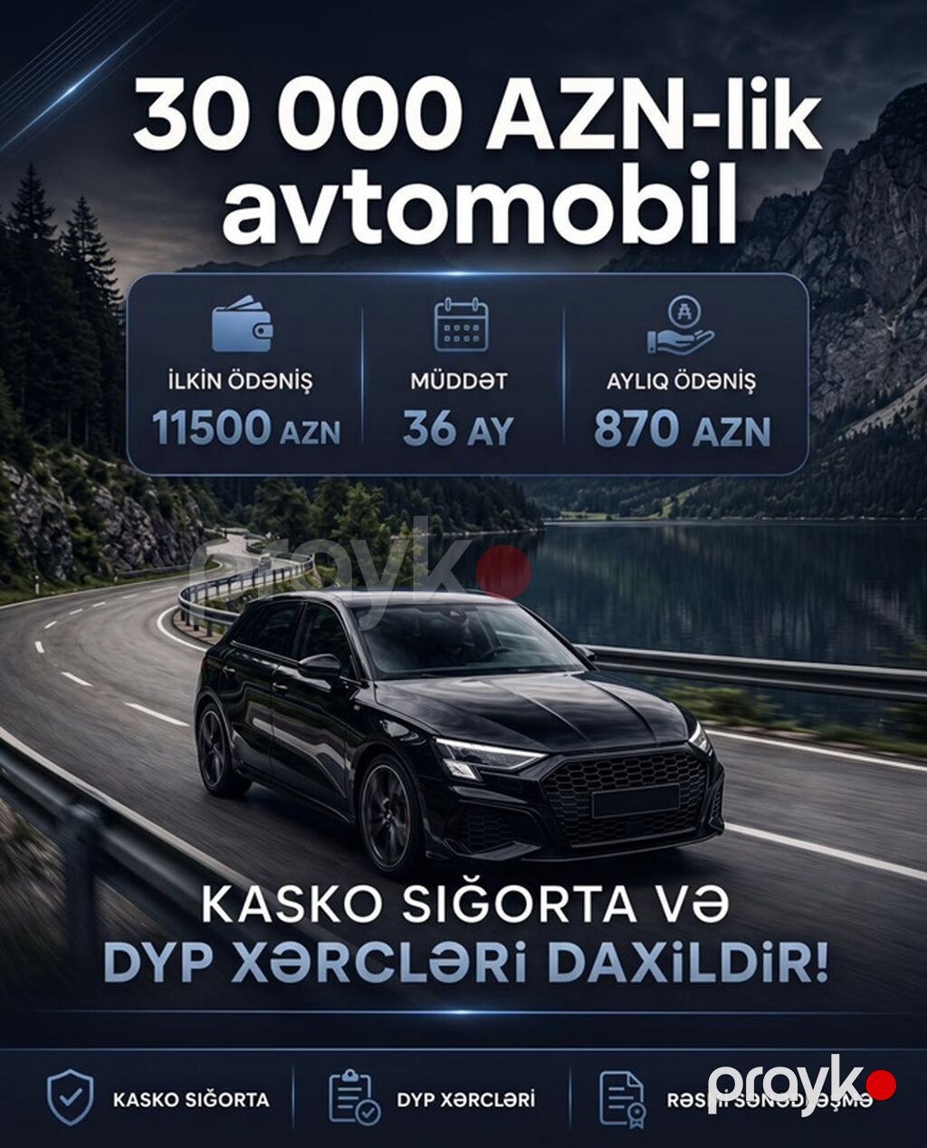 30 000 AZN-lik avtomobil üçün uyğunlaşdırılmış lizinq/taksit təklifi — Avto, Bakı