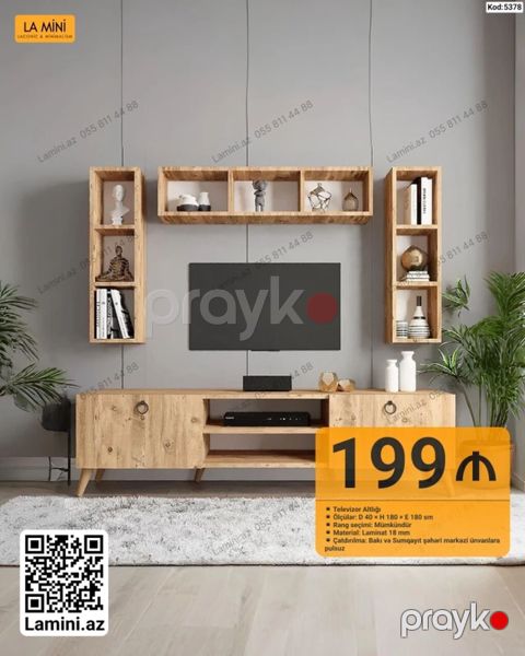 TV altlığı və asma rəf dəsti - Kod: 5378 - Ölçülər: D 40 H 180 E — Bakı