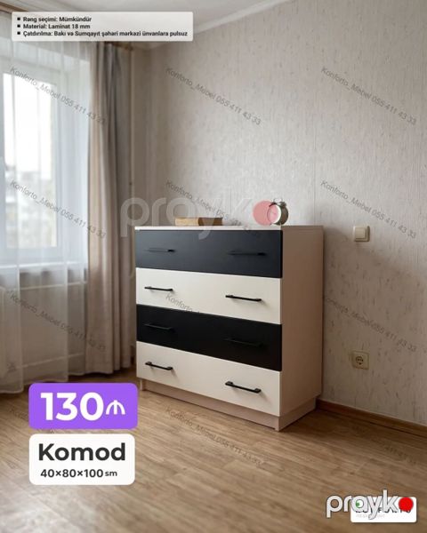 Komod – 4 çekmecəli, müasir dizayn Ölçü: 40×80×100 sm Material: 18 mm — Bakı