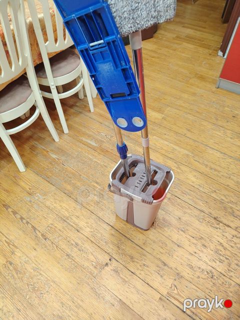 Yastı mop və iki bölməli vedrə dəsti - Dəst: yastı mikrofiber mop + — Masazır