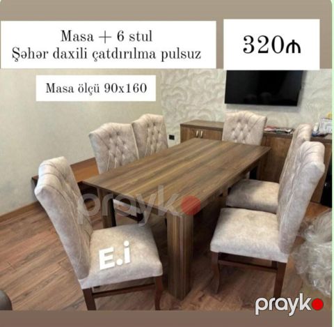 Mətbəx/Qonaq otağı dəsti: - Masa + 6 stul - Masa ölçüsü: 90x160 sm — Mehdiabad