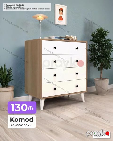 Komod – 4 çekmecəli, skandinavi üslubunda Ölçülər: - 40 80 100 sm — Bakı
