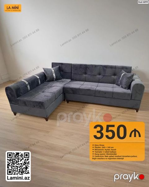 Məhsul: Künc divan (Kod: 6899) - Ölçülər: 260 160 sm - Mexanizm — Bakı