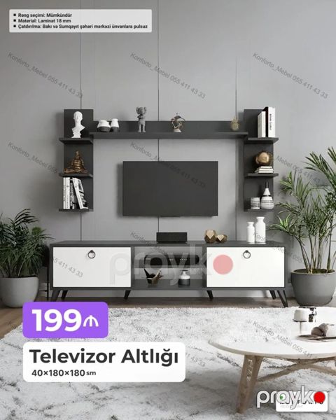 Televizor altlığı və divar rəf dəsti - Ölçülər: 40 180 180 sm — Bakı