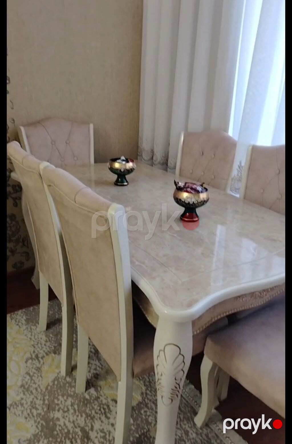 Qonaq otağı üçün, İşlənmiş, Açılan, Dördbucaq masa, 6 stul — Masalar və stullar, Saray (3)
