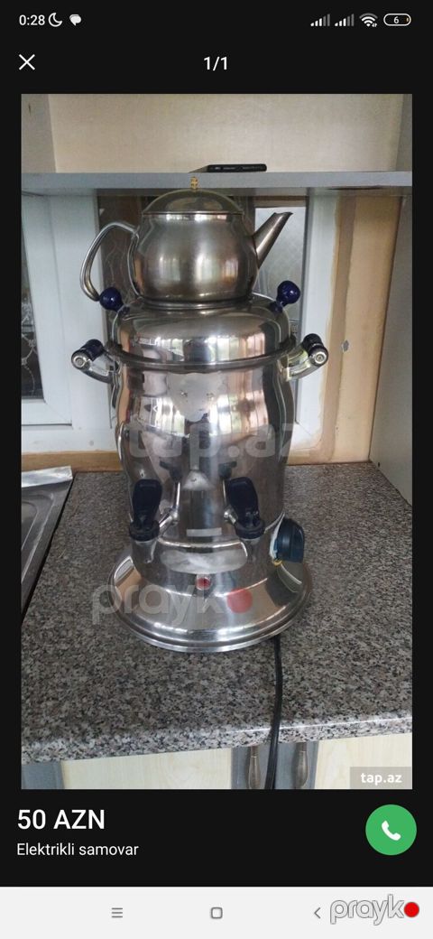 Elektrikli samovar - Paslanmayan poladdan korpus - Üstündə metal — Gəncə
