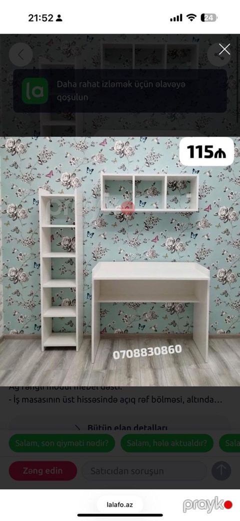 Ağ rəngdə modul iş/oxu küncü dəsti. Dəst tərkibi: - Masa: yuxarı — Mehdiabad