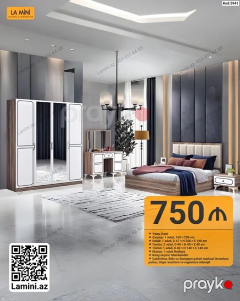 LA Mini – Yataq Dəsti (Kod: 5941) Məzmun: - Çarpayı: 1 ədəd, 160 — Bakı