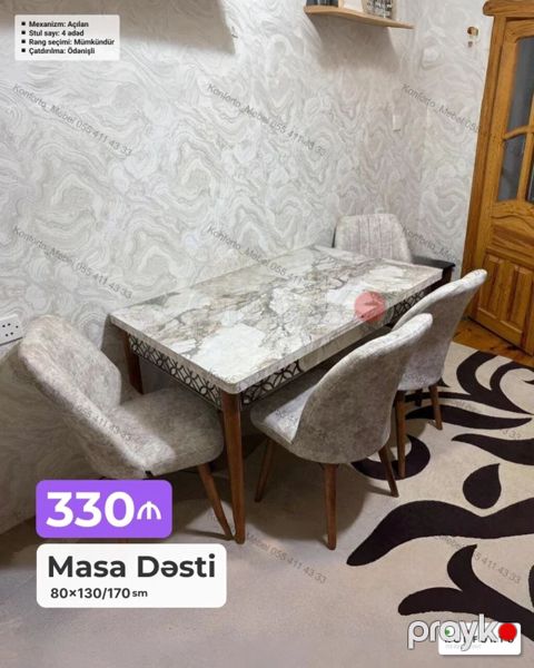 Məhsul: Masa Dəsti - Ölçü: 80×130/170 sm (açılan mexanizm – masa — Bakı
