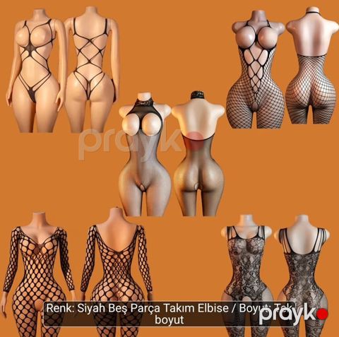 Qara rəngdə 5 parçalı bodystocking seti Ölçü: Tek ölçü (one size) — Bakı