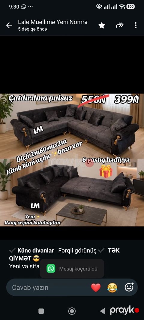 *Künc divanlar* Fərqli görünüş *TƏK Qiymət* Yeni və — Bakı