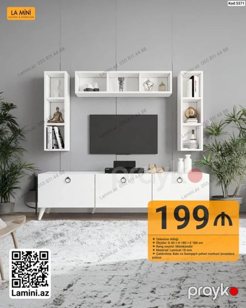 Televizor altlığı və divar rəfləri dəsti – La Mini (Kod: 5371) - Tip — Bakı