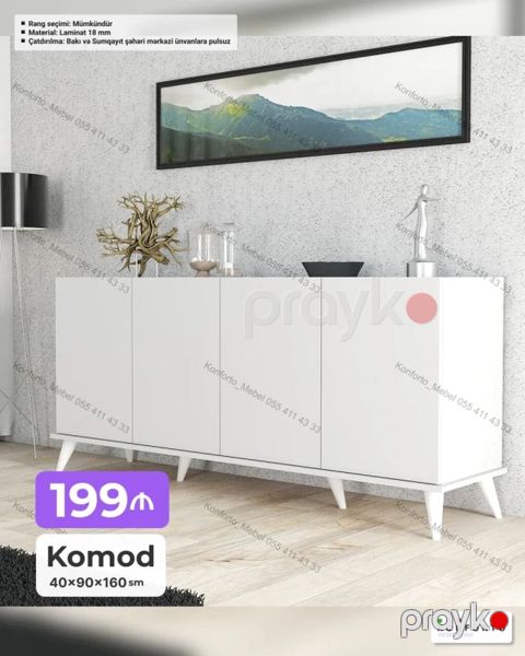 Komod – 40×90×160 sm Minimalist dizayn, 4 qapılı, yüksək ayaqlı — Bakı
